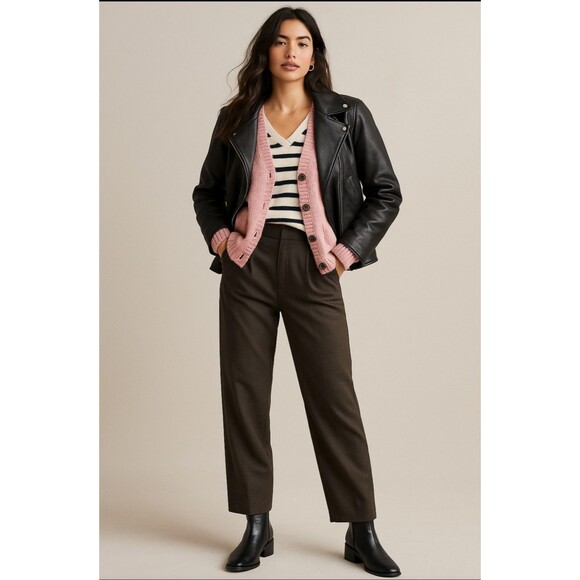 Vince Striped V-Neck Sweater Women’s Large 100%‎ Cotton Navy Cream - Picture 1 of 11